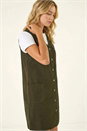 Khaki Cotton V-Neck Button Pocket Dress, Image 5 of 6
