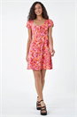 ORANGE Floral Print Button Through Dress, Image 2 of 5