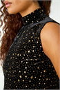 Gold Velvet Star Print Polo Neck Stretch Top, Image 5 of 5