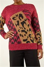 Maroon Colour Block Abstract Knit Jumper, Image 5 of 5