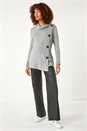 Grey Cowl Neck Button Stretch Top, Image 2 of 5
