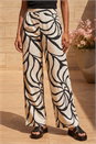Black Mono Floral Palm Print Wide Leg Trouser, Image 2 of 4