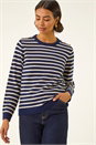 Navy  Stripe Buttoned Knit Jumper, Image 4 of 5