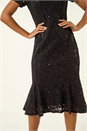 Black Leaf Lace Sequin Midi Dress, Image 5 of 5