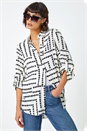 Ivory  Geo Polka Dot Print Longline Shirt, Image 1 of 5