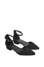 Black XY LONDON Black 'Jenny' Low Heel Flat Pointed Toe Ankle Strap Court Shoes, Image 5 of 5