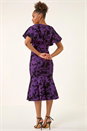 Purple Glitter Floral Flocked Flutter Dress, Image 4 of 6