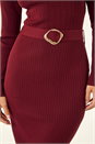 Wine Dusk Knitted Buckle Midi Dress, Image 5 of 5