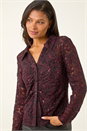Wine Sparkly Lace Collared Blouse, Image 4 of 5