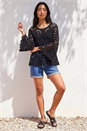 Black Petite Crochet Flare Sleeve Top, Image 2 of 4