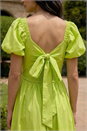 Lime Dusk Pleated Puff Midi Dress, Image 4 of 4