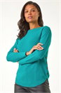 Teal Textured Curved Hem Jumper, Image 2 of 5