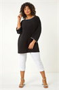 Black Curve Diamante Trim Stretch Top, Image 2 of 5