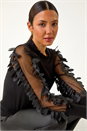 Black Sheer Feather Sleeved Jumper, Image 1 of 5