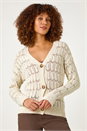 Beige Stitch Detail Button Through Knit Cardigan, Image 4 of 5