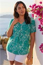 Green Curve Abstract Print V-Neck Top, Image 1 of 4