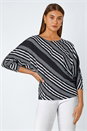 Black Relaxed Stripe Print Stretch Top, Image 1 of 5