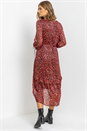 Red Leopard Print Shimmer Chiffon Tiered Dress, Image 2 of 4