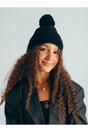 Dark Grey Knitted Pom Pom Beanie in Black, Image 3 of 7