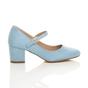 Light Blue AJVANI Light Blue Mid Block Heel Mary Jane Court Shoes, Image 2 of 6