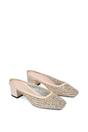 Beige XY LONDON Beige 'Brooklyn' Square Toe Court Shoe Mule Block Heels With Crystal Mesh, Image 5 of 6