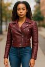 Burgundy Cropped Brando Leather Biker Jacket, Image 1 of 7