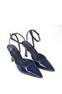 Navy 'Tori' Pointed Toe Stiletto Heels With Ankle Strap, Image 4 of 6