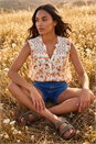 Yellow Floral Lace Sleeveless Blouse, Image 1 of 4
