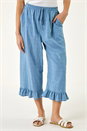Blue Petite Cropped Frill Hem Trouser, Image 4 of 5