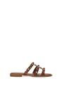 Brown Slip On Sandals With Peal Studded Straps, Image 1 of 6