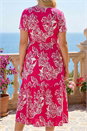 Fuchsia Curve Floral Print Tiered Midi Dress, Image 3 of 4