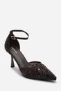 Brown Frances Diamante Mesh Pointed Toe Strap Heels, Image 3 of 6