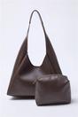 Dark Brown WOVCOR Dark Brown Oval Shoulder Bag With Matching Pouch, Image 1 of 3