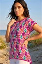 Pink Ikat Print Bobble Trim Tee, Image 1 of 4