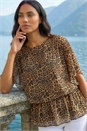 Tan Animal Print Mesh Overlay Top, Image 1 of 4