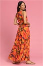 Orange Floral Print Tie Waist Chiffon Maxi Dress, Image 2 of 5