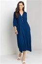 Navy Buttoned Notch Neck A-Line Dress, Image 1 of 5