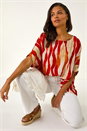 Red Abstract Buttoned Top, Image 1 of 5