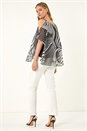 Black Mono Print Cold Shoulder Top, Image 3 of 5