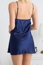Navy Ruffle Trim Tie Front Satin Strappy Mini Nightdress, Image 3 of 3