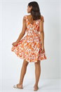 ORANGE Sleeveless Floral Print Shirred Dress, Image 3 of 5