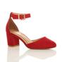 Red AJVANI Red Mid Block Heel Ankle Strap 2 Part Heels, Image 1 of 6
