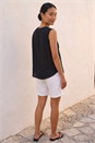 Black Petite V-Neck Trim Detail Top, Image 3 of 4