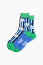 Multi Daisy Stripes Combed Cotton Sheer Pop Socks in Green, Image 3 of 4