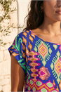 Blue Aztec Print Short Sleeve Top, Image 4 of 4