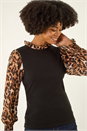 Black Animal Print Mock Shirt Top, Image 1 of 5