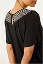 Black Mono Print Crochet Neck Top, Image 5 of 5