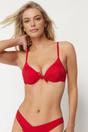 Red WOVCOR Red Bow Detail Padded Balconette Bikini Top, Image 1 of 5