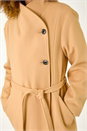 Tan Asymmetric Double Breasted Belted Coat, Image 6 of 7