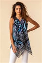 Blue Abstract Print Asymmetric Hem Top, Image 1 of 4